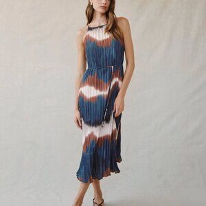 Pleated Midi Dress w/ Side Slits ~ Midnight Tides Print